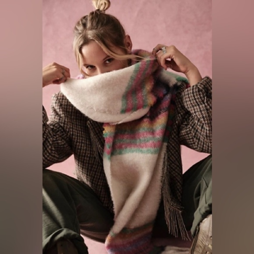 Like New Skye Stripe Fringe Scarf in Ivory Combo